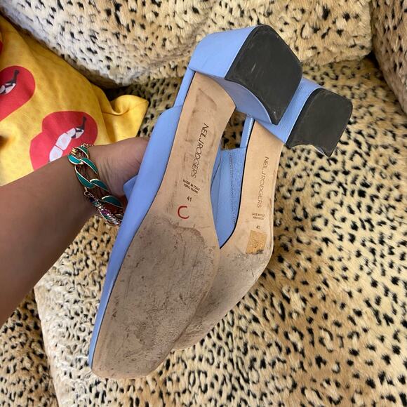 Neil Rodgers Laura Leather Chain Link Accent Mule Slip On Blue 41 - Picture 2 of 6